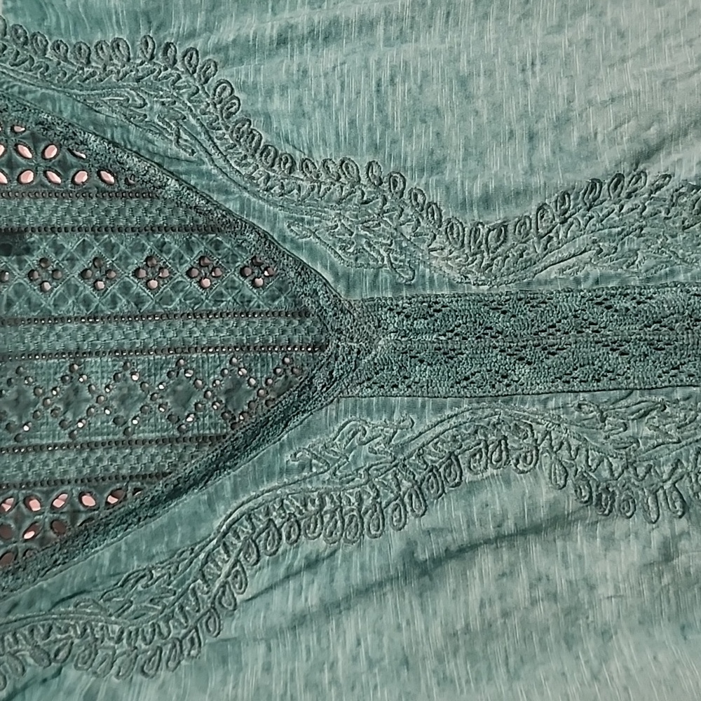 Soft Surroundings Trevi Lace Jewel Tone Green Cotton Top 3x - Picture 3 of 8